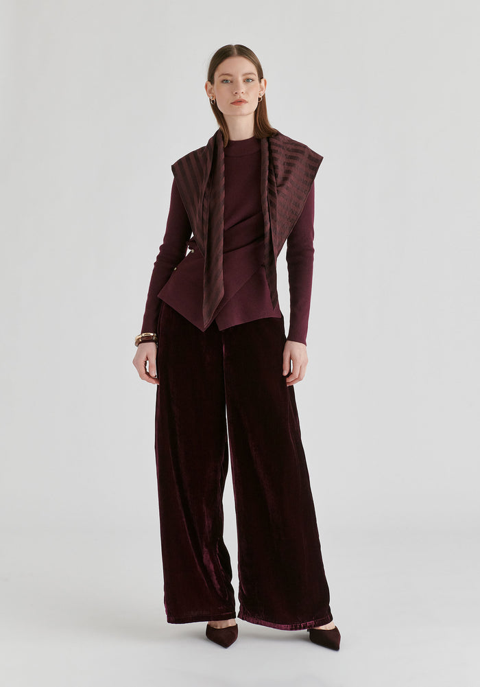 Striped Triangle Scarf in Wine Front