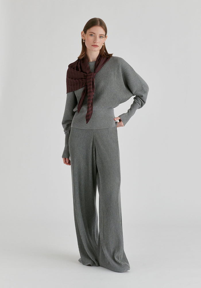 Striped Triangle Scarf in Wine Front