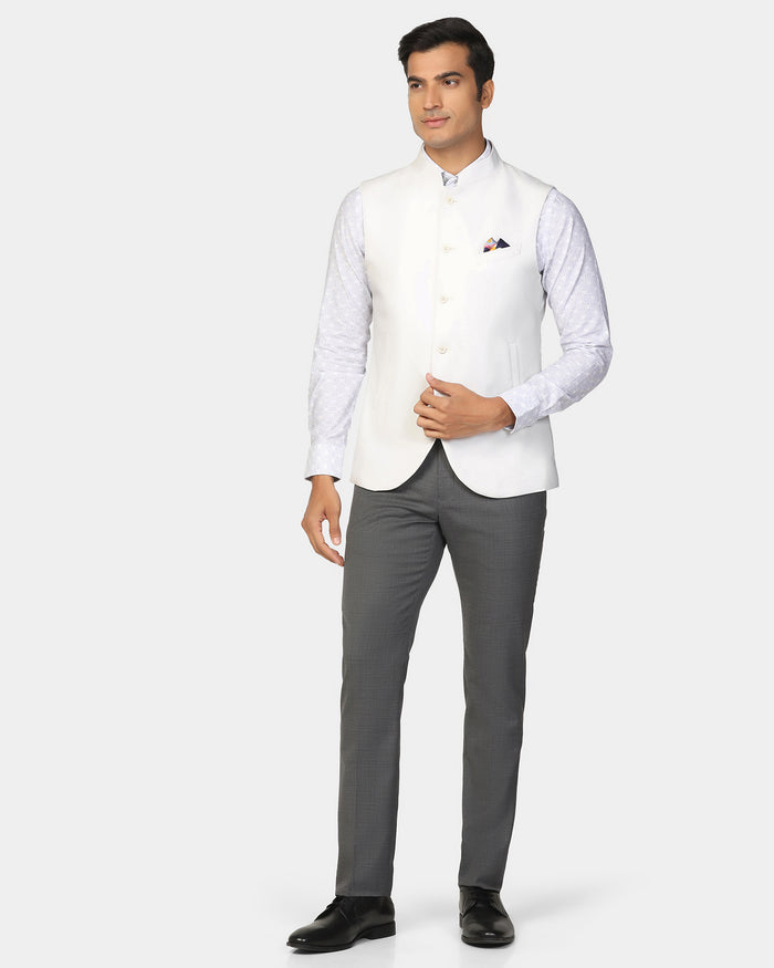 TechPro Bandhgala Formal White Solid Waistcoat - Travalo