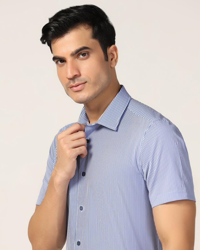 TechPro Formal Half Sleeve Blue Stripe Shirt - Vega