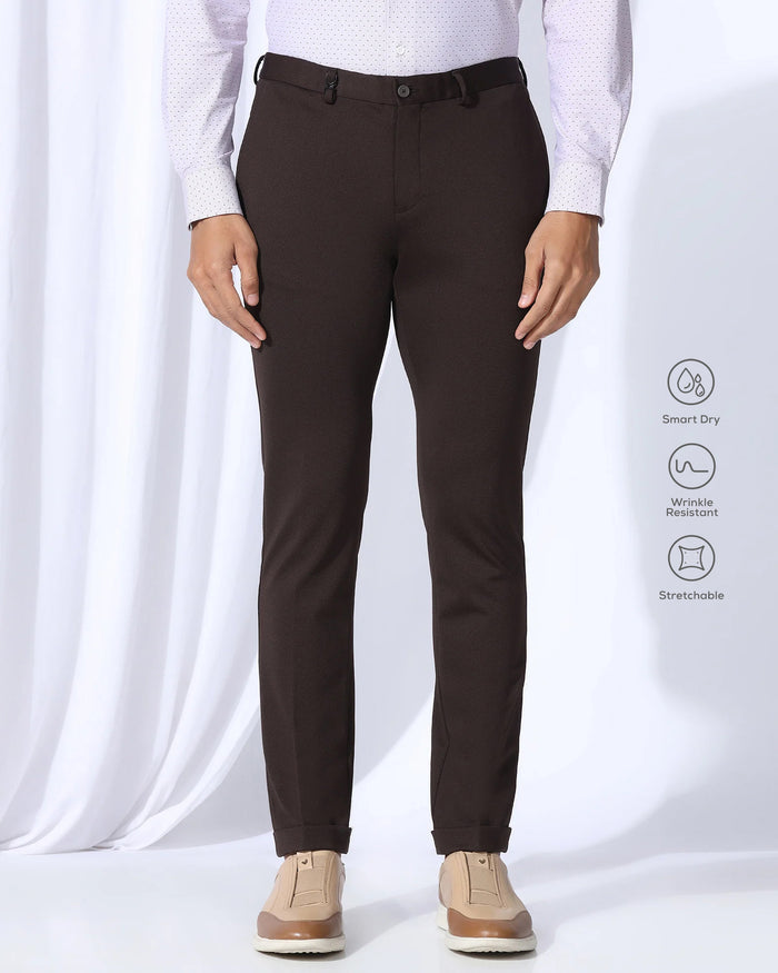 TechPro Slim Fit B-91 Formal Dark Brown Textured Trouser - Meteor