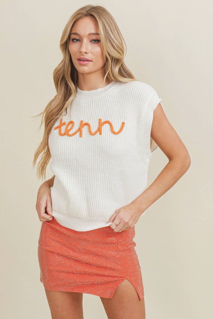 TENN Hand-Embroidered Gameday Sweater Vest - Ivory