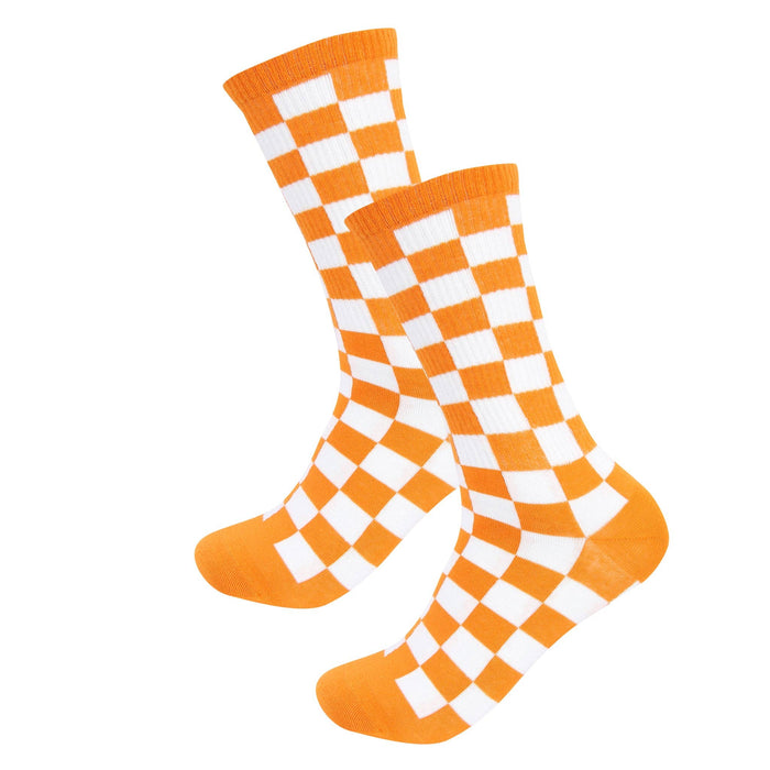 Tennessee Checkerboard Crew Socks – Orange & White Ribbed Game Day Style