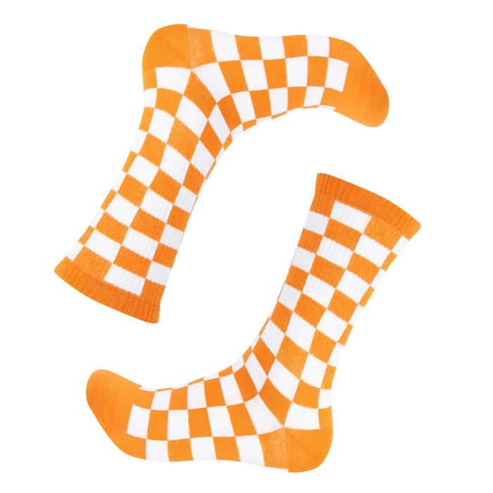 Tennessee Checkerboard Crew Socks – Orange & White Ribbed Game Day Style