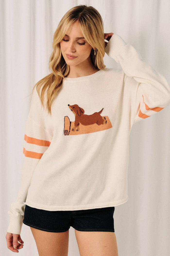 The Dachshund Yoga Club Intarsia Knit Sweater
