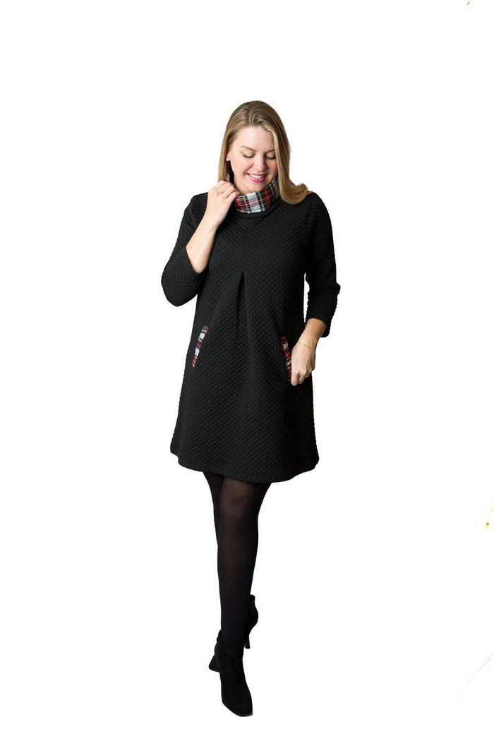Top It Off - Quilted Ruby Dress with  Plaid Accents - Fall 2024: Red / Large