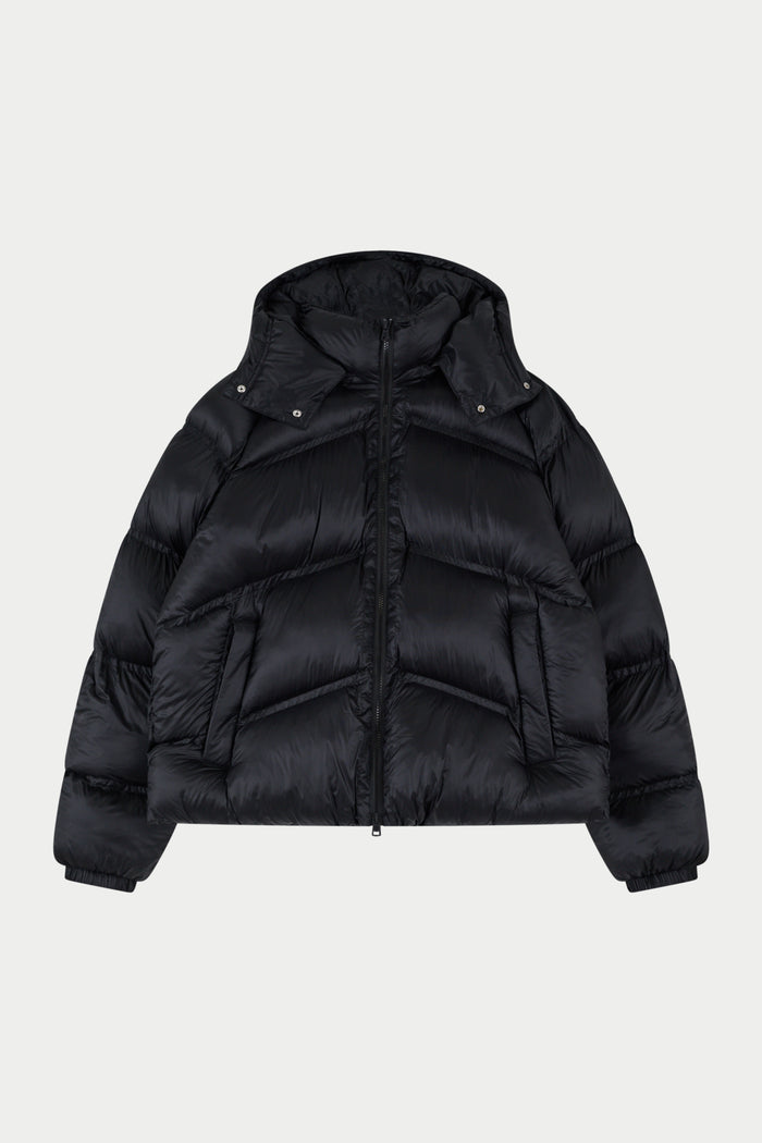 TRANSLUCENT HOODED PUFFER - BLACK