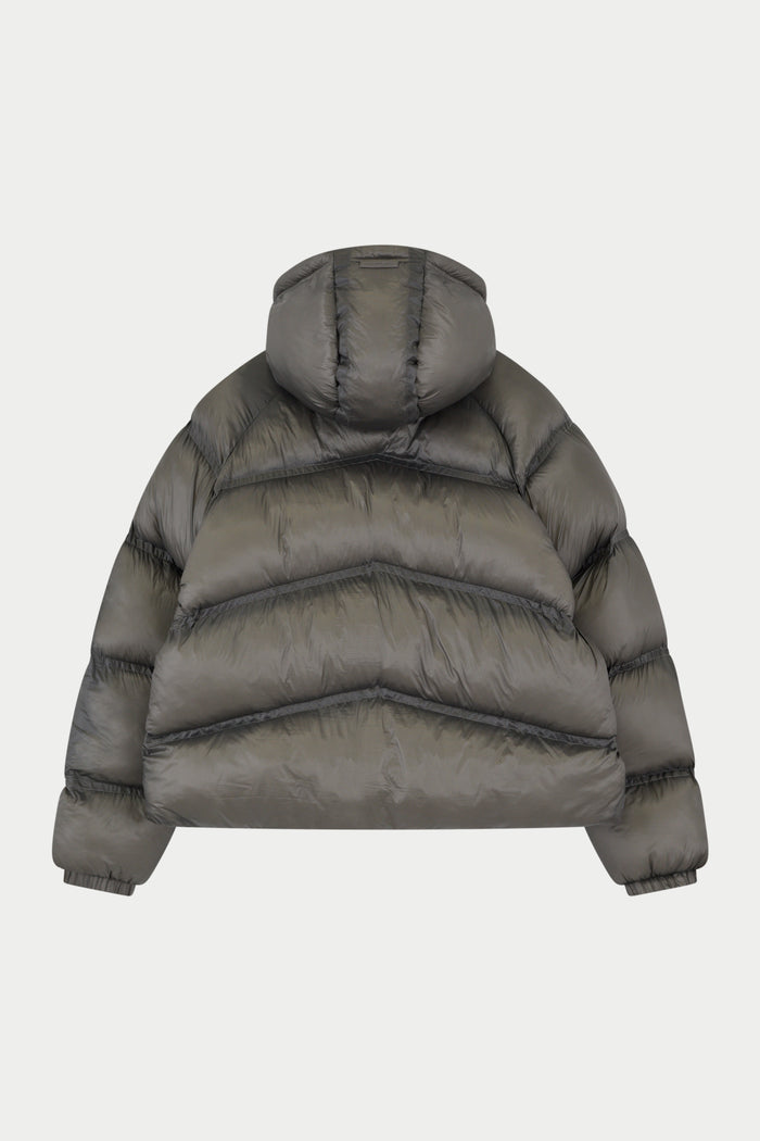 TRANSLUCENT HOODED PUFFER - KHAKI