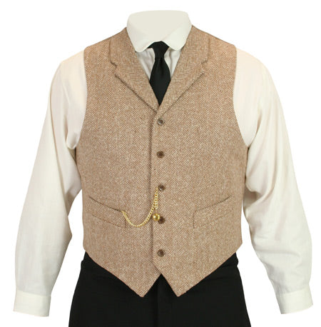 Tweed Vest - Tan Herringbone