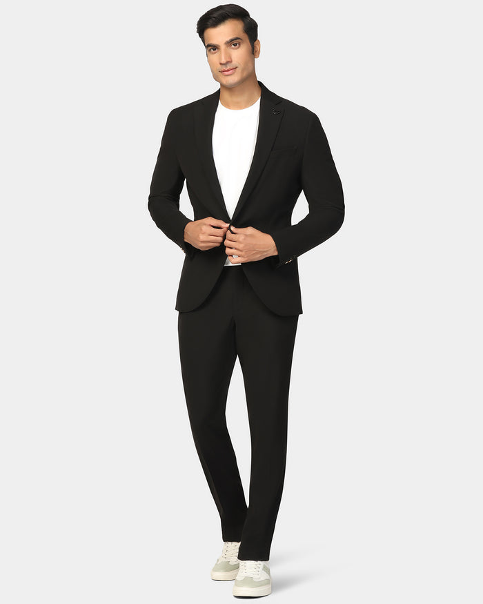 Two Piece Black Solid Formal Suit - Rostov