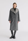 Two-Tone Double Breasted Wool Blend Coat in Grey