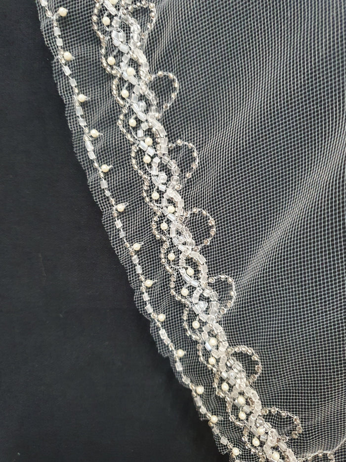 Veil 250misc: Light Ivory Fingertip Veils with Embroidery and Beading