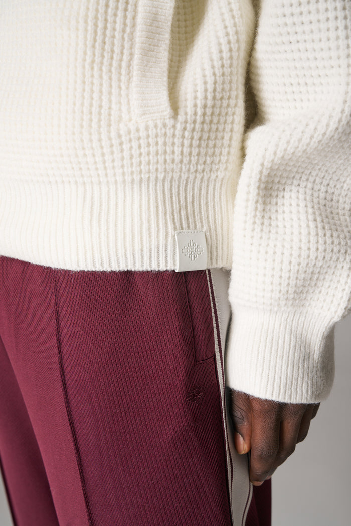 WAFFLE KNIT FUNNEL NECK ZIP THROUGH - WHITE