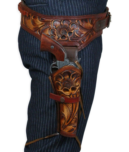 (.38/.357 cal) Western Gun Belt and Holster - RH Draw - Harvest Tooled Leather