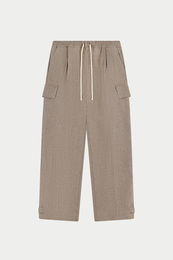 WIDE LEG HERRINGBONE TROUSERS - BEIGE