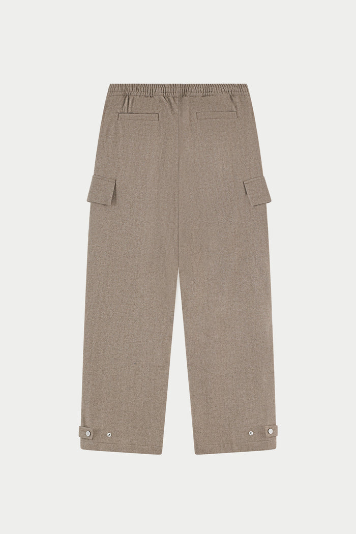 WIDE LEG HERRINGBONE TROUSERS - BEIGE