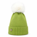 Woman's Knit Hat with Pom Pom and Fleece Lining - Matcha and White - Heritage Of Scotland -