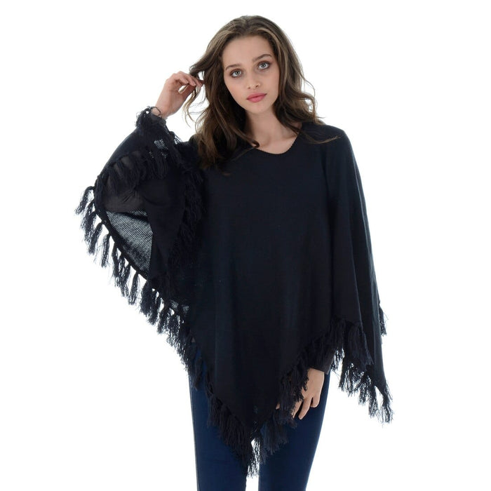 Womens Addison Tassel Poncho Knitwear Navy/Orange One Size Navy