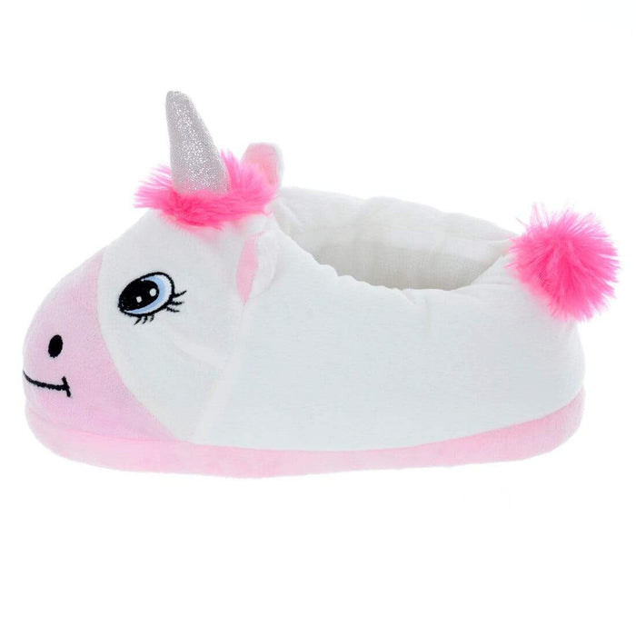 Women's Novelty Unicorn Slippers Pink & White Plush Slip On