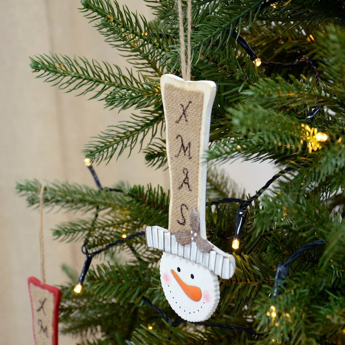 Wooden Snowman And Tall Top Hat Novelty Xmas Tree Decoration