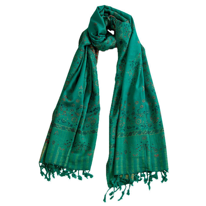 Woolen Stoles & Shawls | Green & Multi| 70x200 CM | - Mojopanda Organic  Store