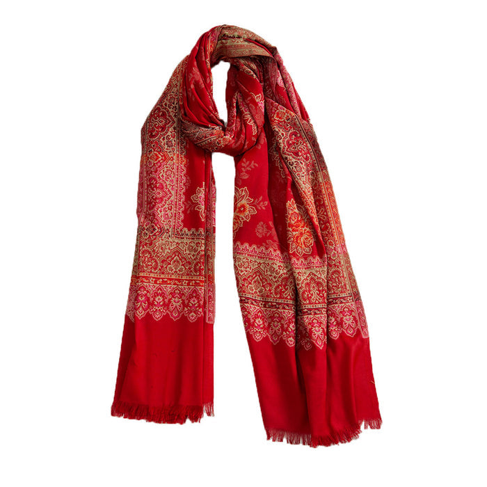 Woolen Stoles & Shawls | Red & Multi | 100x210 CM | - Mojopanda Organic  Store