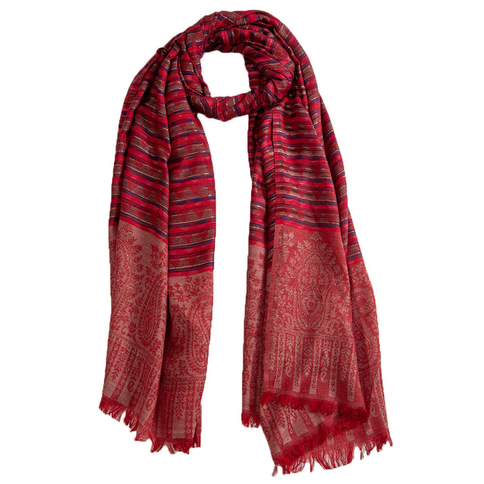 Woolen Stoles & Shawls | Red & Multi| 70x200 CM | - Mojopanda Organic  Store