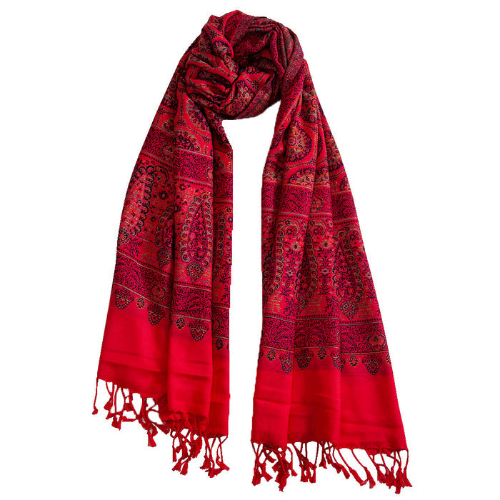 Woolen Stoles & Shawls | Red & Multi | 75x200 CM | - Mojopanda Organic  Store