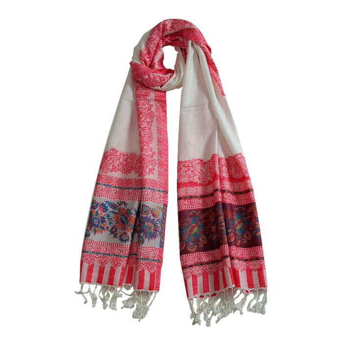 Woolen Stoles & Shawls | White & Multi | 70x210 CM | - Mojopanda Organic  Store