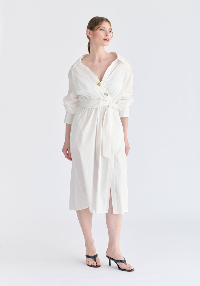 Wrap Midi Shirt Dress with Metallic Button Details