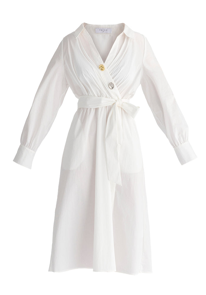 Wrap Midi Shirt Dress with Metallic Button Details