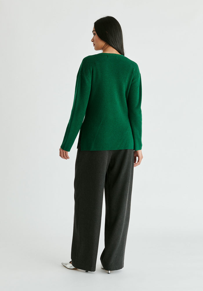 Wrap Side Tie Knit Jumper in Green Back